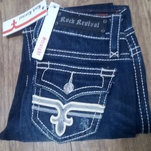 Rock Revival Women's 26 Straight Tari Faux Leather Flap Pockets Distressed NWT